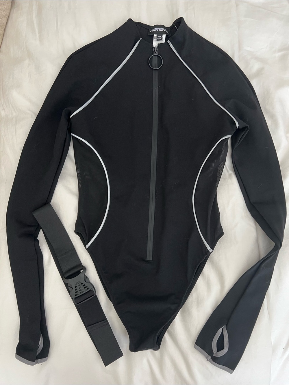 POSTER GIRL Black Long Sleeve Zip Front Bodysuit Medium - Picture 4 of 5